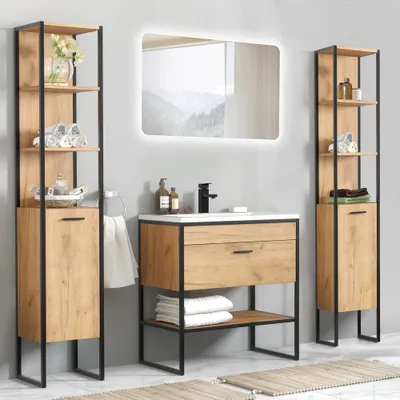 Produktbild von Badmöbel Set in Industrial-Design MANHATTAN-56 5-teilig in Gold Craft Oak Eiche/schwarz B/H/T: 190/200/46cm