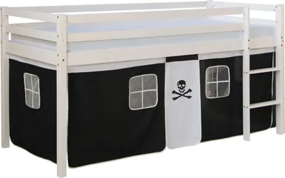 Image de Lits superposés mezzanine Échelle Pin Massif Rideau Pirate Noir 90x200