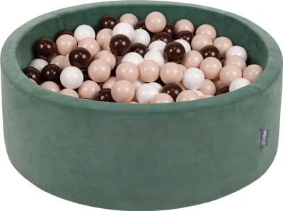 Produktbild von KiddyMoon rund bällebad velvet bällepool 90x30cm/200 bälle ∅ 7cm ballgruben für babys spielbad kleinkinder, hergestellt in der eu, waldgrün: pastellbeige/braun/weiß