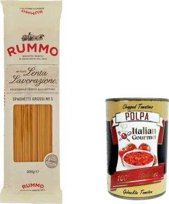 Produktbild von 8x Rummo Spaghetti Grossi N. 5 Hartweizengrieß Pasta Italienische Nudeln 500g Packung + Italian Gourmet Polpa di Pomodoro 400g Dose