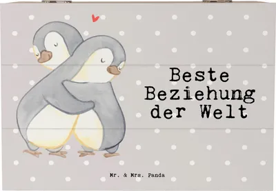 Produktbild von Mr. & Mrs. Panda Schatulle Pinguin Beste Beziehung der Welt 22 x 15 cm - Grau Pastell - Geschenk, Liebe, Geschenkidee, Geschenkbox, Verlieb, Holztruhe, fotobox, Box