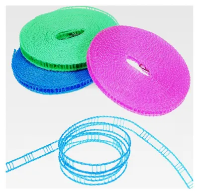 Produktbild von 3 Stück Nylon Wäscheleine 10m Bunt mit Haken für Camping und Outdoor