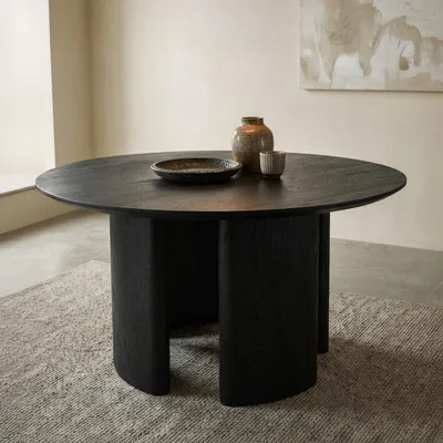 Produktbild von Esstisch ARVIKA rund 120 cm, Schwarz - Moderner Esszimmertisch aus MDF mit Holzdekor, robust und stabil, für 4 Personen, pflegeleichte Oberfläche, ideal für Küche oder Essbereich