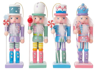 Produktbild von Clayre & Eef Weihnachtsanhänger Nussknacker SET 4 Grün Holz