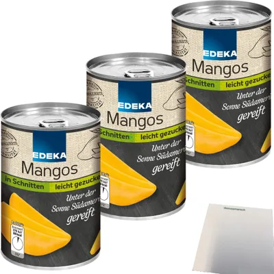 Produktbild von Edeka Mangos in Schnitten leicht gezuckert 3er Pack (3x425g Dose) + usy Block