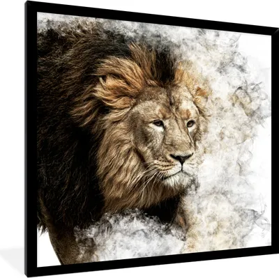 Produktbild von MuchoWow® MuchoWow® Gerahmtes Poster Löwe - Rauch - Tiere 40x40 cm - Poster mit zchwarzem Bilderrahmen - Mit Rahmen - Wanddekoration Schlafzimmer