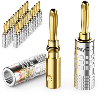 Produktbild von deleyCON 24 Stück Bananenstecker als Set - Vergoldet Schraubbar für Lautsprecherkabel 0,75 mm - 4,5 mm & z.B. HiFi Receiver - Silber