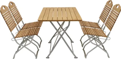 Produktbild von DEGAMO Gartengarnitur Sitzgruppe Klappgarnitur im Kurgartendesign BAD TÖLZ 5-teilig, Flachstahl verzinkt + Holz Robinie, klappbar