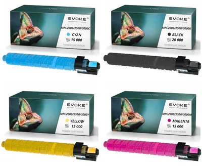 Productafbeelding van Evoke compatibele tonercartridges voor Ricoh MPC-2000 MPC-2500, 4 stuks CMYK: zwart, cyaan, magenta, geel, voor 65000 pagina's, geschikt voor Aficio MP C2000 C2500 C3000