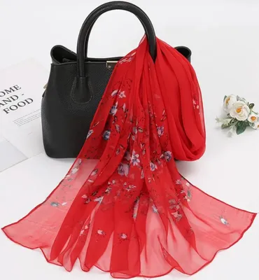 Produktbild von Schal BE-33785 - Rot mit Blumenmustern KP33785