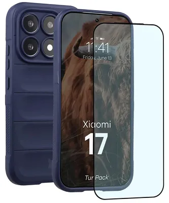 Produktbild von Robuste Handyhülle + gehärtetem Glas für Xiaomi 17, Bizon Tur Pack, Dunkelblau