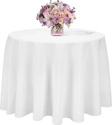 Produktbild von WISFOR 5er Set Runde Tischdecke 230cm, Weiß Bankett Tischdecke aus 100% Polyester, waschbar für Party Hochzeit Restaurant