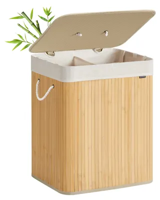 Image de SONGMICS, panier à linge avec couvercle, 120 litres, en bambou, pliable – couleur naturelle