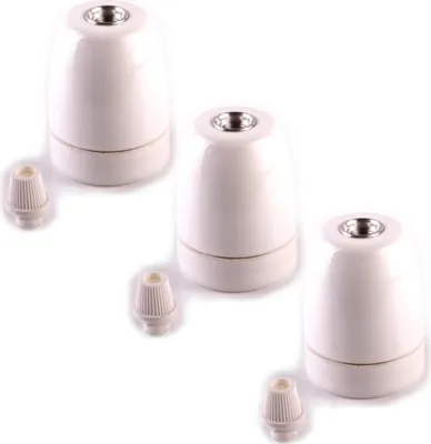 Produktbild von Porzellanfassung E27 weiß schwarz + Klemmnippel weiß schwarz Scheibennippel - Fassung: 3x weiß + Klemmnippel weiß