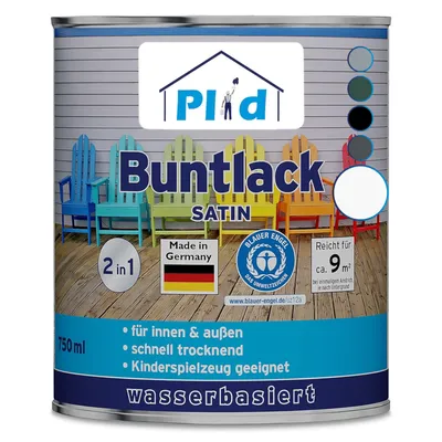 Produktbild von Plid Möbellack Buntlack Außen 0.75l- Weiß, für ca. 9m² - Holzfarbe außen & innen - Holzlack Außen wetterfest - Holzschutzfarbe Aussen & Innen