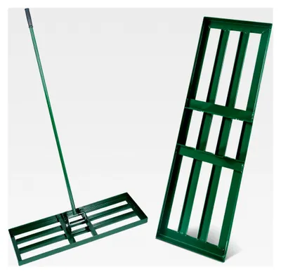 Produktbild von Rasen-Nivellierrechen mit 2 m langem Griff, Garten-Rasenabzieher für Hof, Garten und Golfplatz, 75 x 25 x 200 cm
