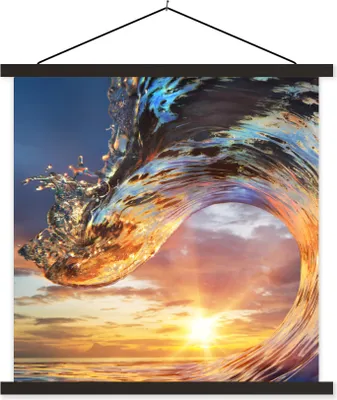 Produktbild von MuchoWow® Textilposter Sonne - Meer - Farben 120x120 cm mit schwarzem Rahmen - Aufhängungsset