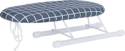 A mini ironing board with a checkered pattern is shown against a white background.
