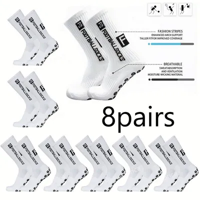 Produktbild von 8 Paar Fußballsocken,Sportsocken,Rutschfeste Sportstrümpfe,atmungsaktiv Uni Sportstrümpfe für Fußball‑Training Herren Damen,Weiß Socken,Gr:37-42