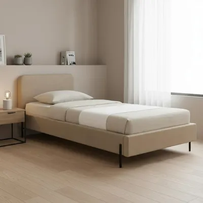 Obrázok produktu pre Šedá jednolôžková posteľ, rozmery 90 x 200 cm, rám postele s látkovým čalúnením. Moderné postele