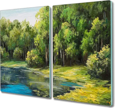 Produktbild von Coloray Hackbrett Küchenbrett Kochplattenabdeckung Schneidebrett Herdabdeckplatte 2x30x52 cm - Forest Lake Natur Sträucher