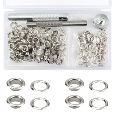 Imagen del producto de Juego de ojales de 6 mm, 100 unidades, con herramientas, para cuero y tela