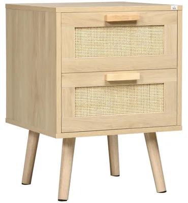Immagine prodotto di Comodino per Camera da Letto con 2 Cassetti in Stile Boho, 40x40x56cm, Colore Legno Naturale