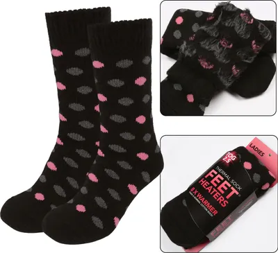 Produktbild von Warme schwarze Socken mit rosa und grauen Punkten, Thermo 37-42