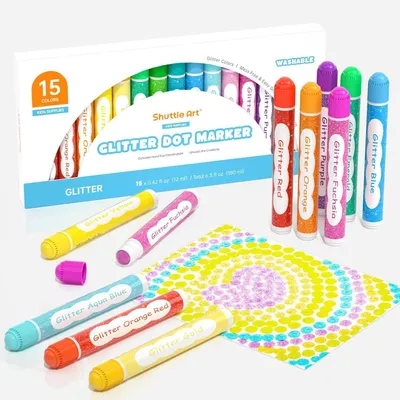 Obrázok produktu pre Sada fixiek s trblietkami, 15 farieb, fixky vhodné pre deti, umývateľné, ideálne na bingo, ako pečiatky, netoxická farba