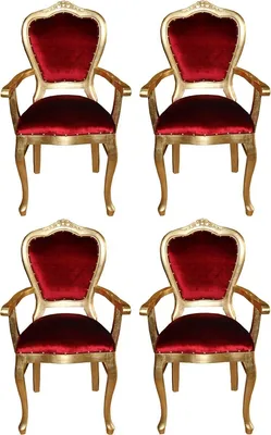 Produktbild von Casa Padrino Luxus Barock Esszimmer Set Bordeauxrot / Gold 60 x 47 x H. 99 cm - 4 handgefertigte Esszimmerstühle mit Armlehnen - Barock Esszimmermöbel