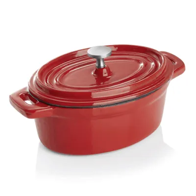 Image de Cocotte rouge fonte émaillée 12,5 x 9,5 x 6,5 cm avec couvercle