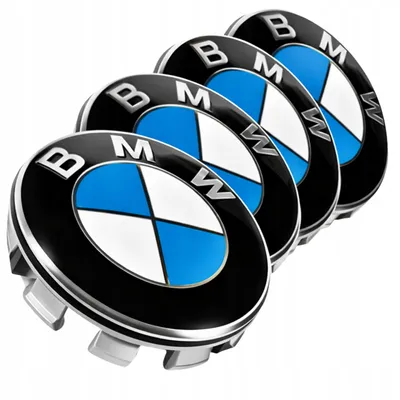 Nabendeckel Set in Blau-Weiß mit schwarzem Rand, 4 Stück Radnabenkappen für BMW Felgen, freigestell