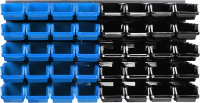 Produktbild von Lagersystem Wandregal 770 x 390 mm | 40 stck. Box | Stapelboxen Schüttenregal Sichtlagerkästen | Extra Starke Wandplatten | Regal Erweiterbar | Werkstattregal Lagerregal Werkstattwandregal Steckregal