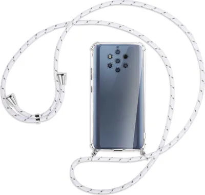 Produktbild von Handykette Backcover-Schutzhülle mit Band (Metall silberfarben) für Nokia 9 PureView - weiß/grau