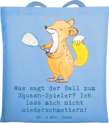 Produktbild von Mr. & Mrs. Panda Tote Bag Squash Humor - Sky Blue - Geschenk, Schultasche, Energie, Squash-Spieler, Büchertasche, Tasche, Sportarten, Shopping, Kondition, Leidenschaft