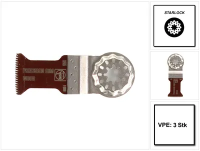 Obrázok produktu pre FEIN E-Cut Precision Starlock pílový list 3 ks 50 x 35 mm ( 63502205220 ) BI kov