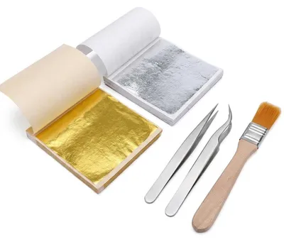 Immagine prodotto di Set di foglia d'oro da 203 pezzi, con foglia d'argento, ideale per progetti di artigianato e fai-da-te
