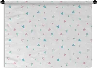 Produktbild von MuchoWow® Wandteppich Wandbehang Herzen - Muster - Pastell 150x112.50 cm Tapisserie Dekoration Wandtuch - Wanddecke - Wandteppiche