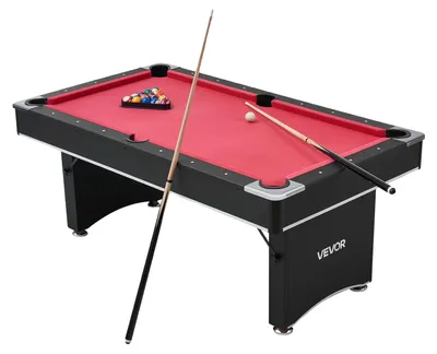 Image de Table de billard VEVOR 183 cm, table de jeu moderne avec pieds réglables, ensemble complet comprenant boules / queues / support / craie / brosse, pour salles de jeux et salles de loisirs, noir avec tissu rouge