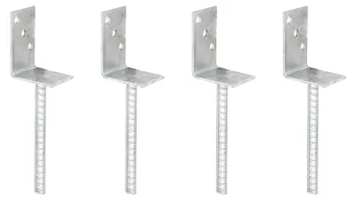 Produktbild von Alberts L-Pfostenträger | mit Betonanker aus Riffelstahl | feuerverzinkt | Breite 80 mm | Länge des Riffelstahl 200 mm | 4er Set