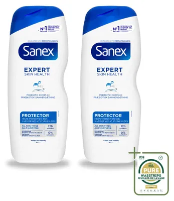 Imagen del producto de 2 unidades de gel de ducha Sanex Expert Skin Health Protector, 600 ml cada uno, pack ahorro