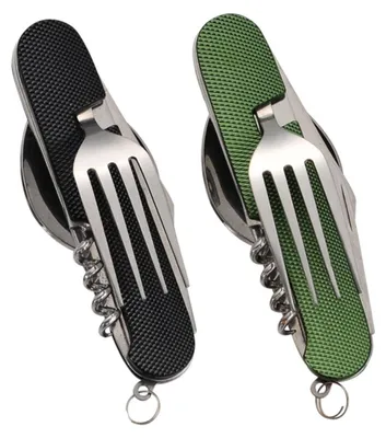 Produktbild von 6 in 1 campingbesteck klappbar(2 Stücke),Reisebesteck,Outdoor Campingbesteck aus Edelstahl,Messer Gabel Löffel Flaschenöffner Set (schwarz+grün)
