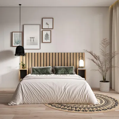 Image de COZY Tête de lit, 196x107x3cm, Lit de 120,135,140cm, Panneaux Muraux, Chêne