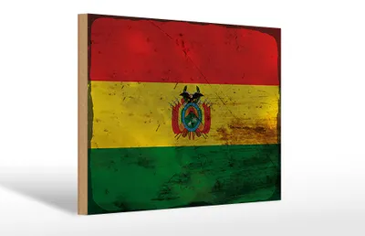 Produktbild von Holzschild Flagge Boliviens 30x20cm Flag of Bolivia Rost