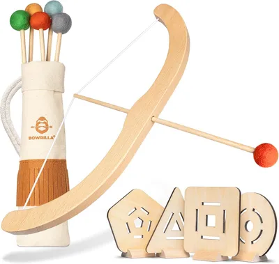 Produktbild von Pfeil und Bogen Set, Holzspielzeug, 5 Pfeile, 4 Zielscheiben, Köcher, für Gartenspiele