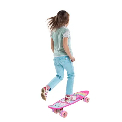 Image de Mini planche à roulettes avec roues LED lumineuses, planche de cruising de 61x18 cm pour débutants, enfants et adolescents, couleur rose, antidérapante, supporte un poids jusqu'à 100 kg