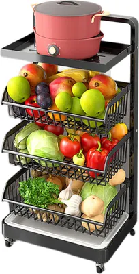Produktbild von Heikoeco® Küchenwagen, Rollwagen, Küche Aufbewahrung & Organisation, allzweckwagen für Küche, Bad, höhenverstellbares Korbregal, Küchenwagen (4 Ebene)
