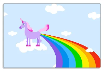 Produktbild von Wallario Frühstücksbrettchen aus Glas 20 x 30 cm mit rutschfesten Füßen, Motiv Einhorn mit Regenbogen aus dem Hintern