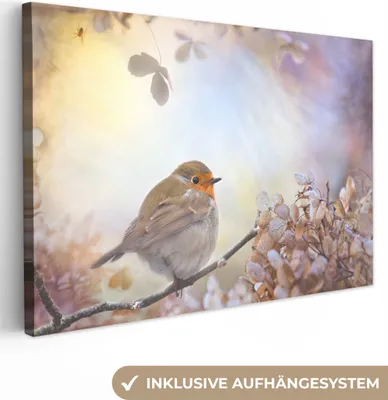 Obrázok produktu pre MuchoWow® - Plátno - Vták - Vetva - Listy - Abstraktné, nástenná maľba, nástenné dekorácie obrazy obývacia izba, 60x40cm