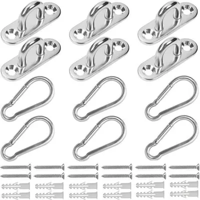 Imagen del producto de Juego de 6 ganchos de acero inoxidable Unyqoos® – Resistencia de 80 kg, incluye mosquetones y tornillos, placas de 4,4 x 1,4 cm, mosquetones de 4,8 x 2,2 cm, para madera, hormigón y ladrillo